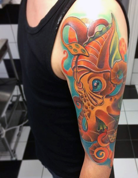 Cute Octopus Tattoo On Man Left Half Sleeve