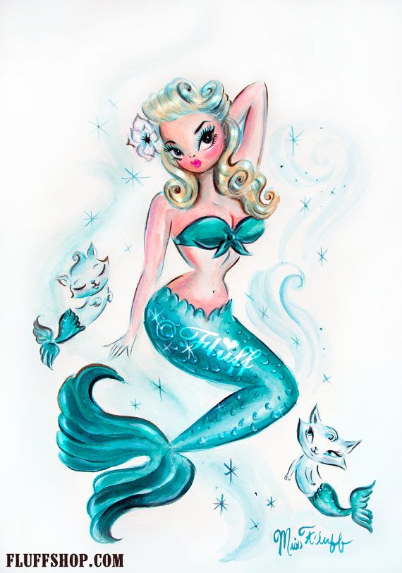 Cute Pin Up Mermaid Tattoo Design