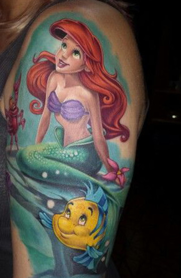 Cute Realistic Colorful Mermaid Tattoo On Girl Left Half Sleeve