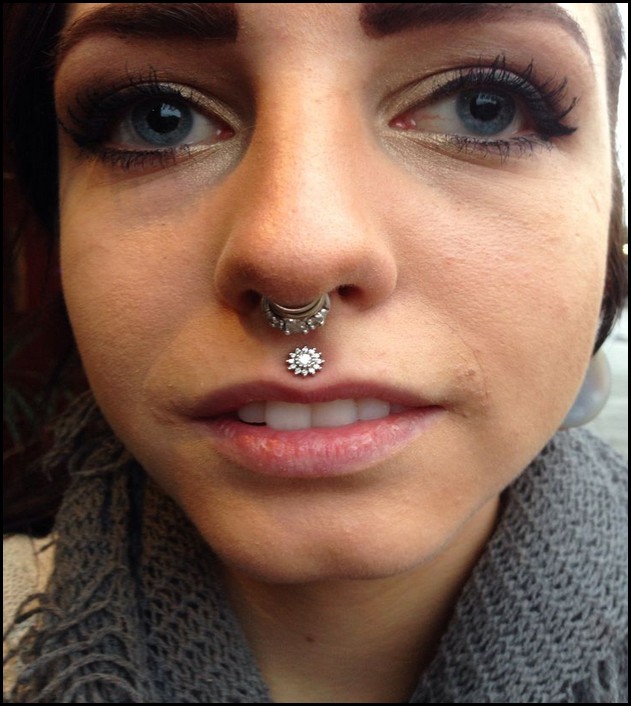 Cute Septum And Medusa Piercing With Silver Stud