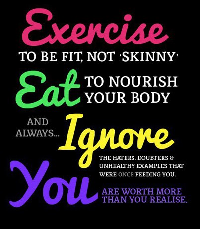 Exercise to be fit, not skinny. Eat to nourish your body. And always ignore the haters, doubters and unhealthy examples that were once feeding you. You are...