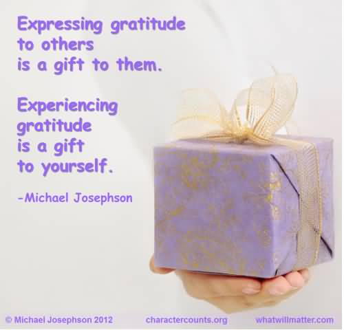 Expressing gratitude to others is a gift to them. Experiencing gratitude is a gift to yourself. Michael Josephson