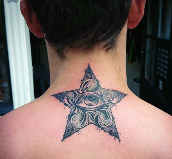 Eye In Star Tattoo On Nape