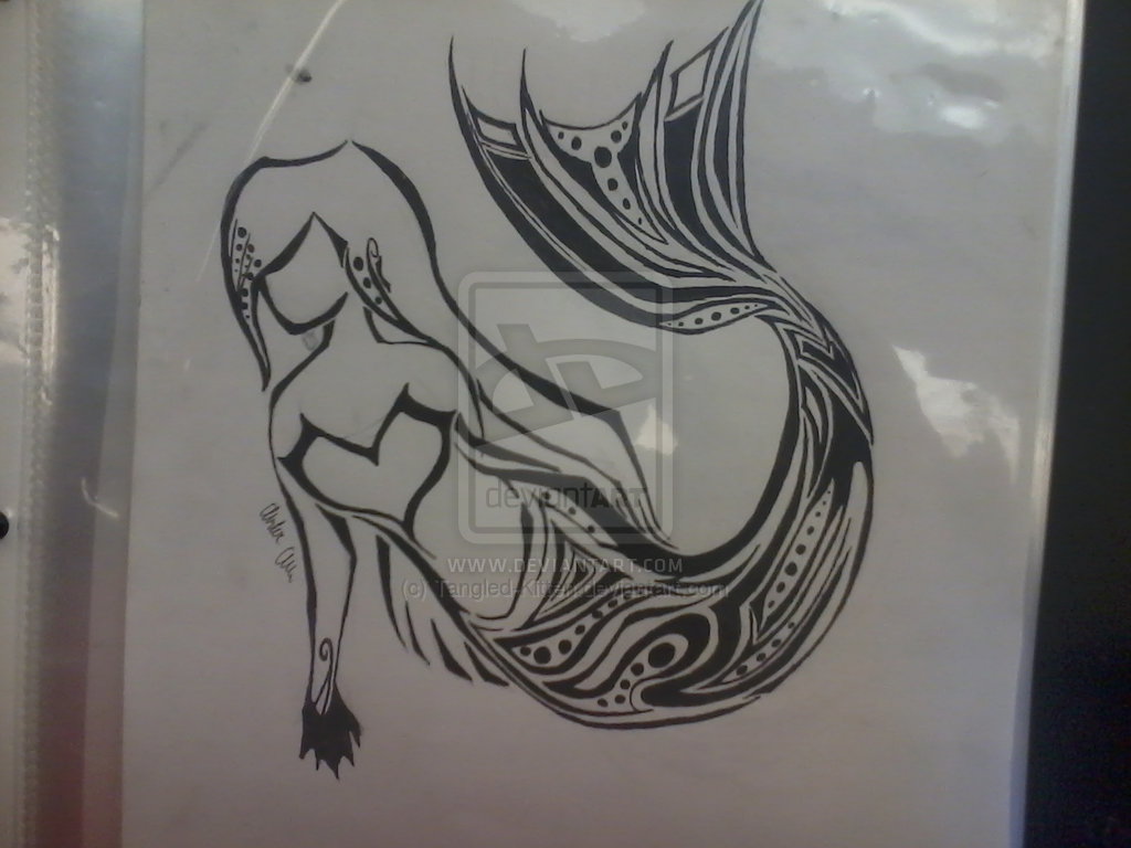 Fantastic Black Tribal Mermaid Tattoo Design