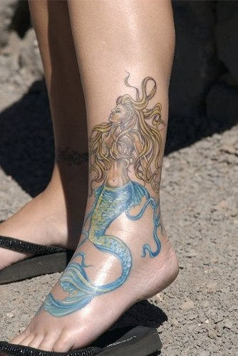 Fantastic Mermaid Tattoo On Girl Left Ankle
