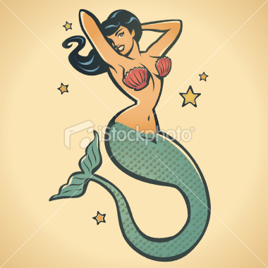 Fantastic Mermaid With Stars Tattoo Design