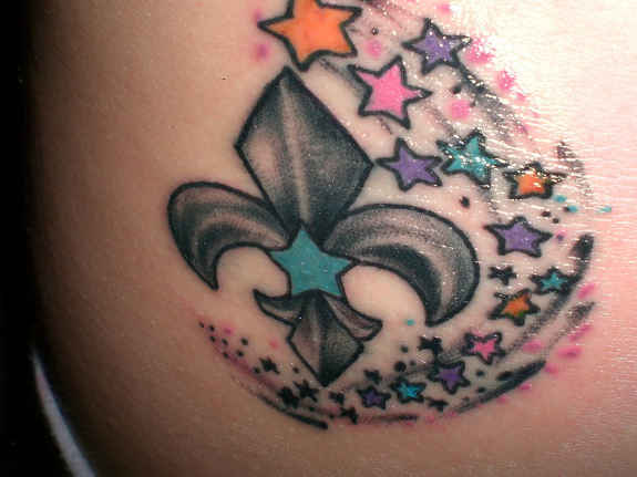 Fleur de Lis And Star Tattoos On Shoulder