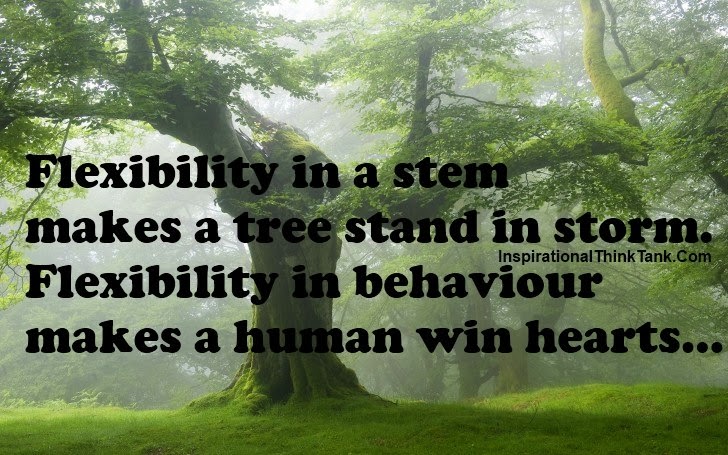 Flexibility in a stem makes a tree stand in storm. Flexibility in behavior makes a human win hearts..