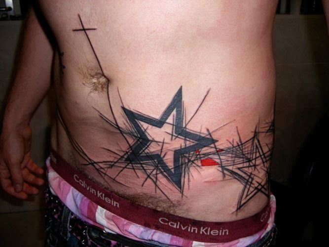 Geometric Star Tattoo On Man Hip