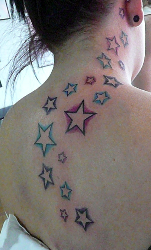 Girl Full Back Colored Star Tattoos