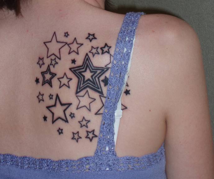 Girl Right Back Shoulder Star Tattoos Ideas