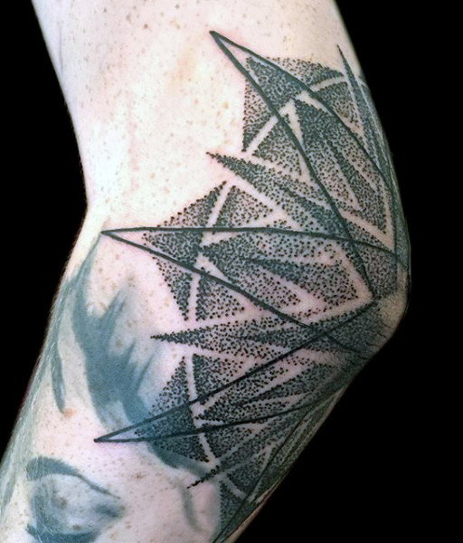 Grey Ink Dotwork Tattoo On Left Elbow