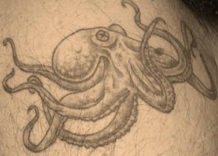 Grey Ink Octopus Tattoo Design For Back