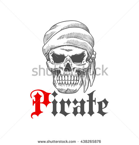 Grey Ink Pirate Skull Tattoo Design