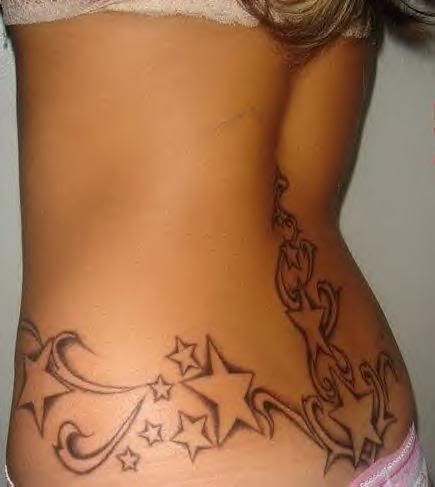 Grey Ink Star Tattoos On Girl Lower Back
