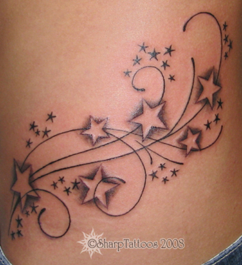 Grey Ink Star Tattoos On Hip