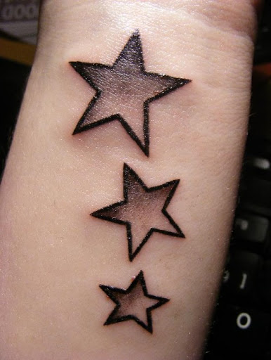 Grey Ink Three Star Tattoos On Wrist