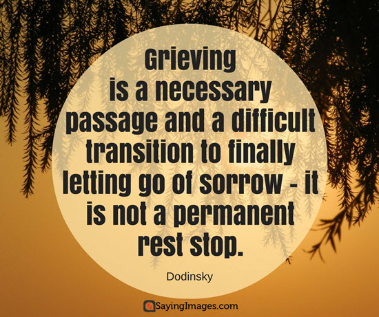 Grieving is a necessary passage and a difficult transition to finally letting go of sorrow–it is not a permanent rest stop. Dodinsky
