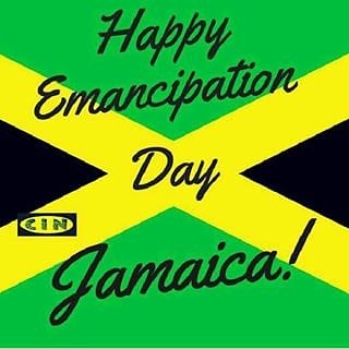 Happy Emancipation Day Jamaica Flag In Background