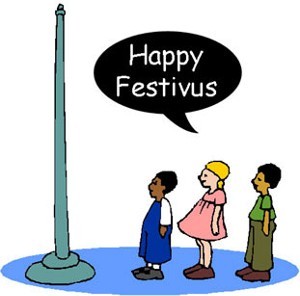 Happy Festivus Kids Standing In Front Of Pole Clipart
