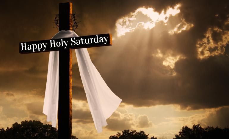 Happy Holy Saturday Cross With White Cloth