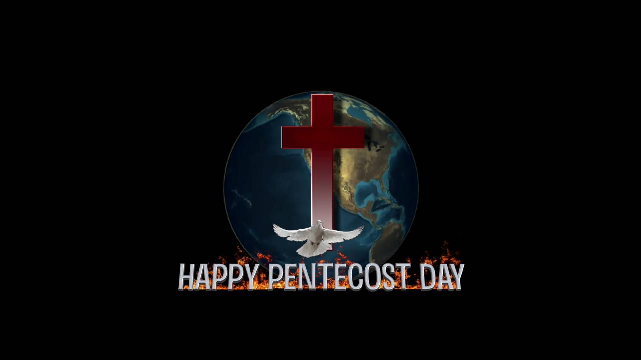Happy Pentecost Day Earth Globe With Cross And Flying Dove