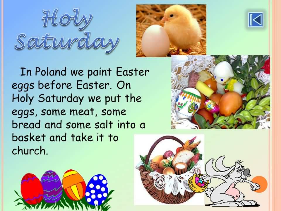 Holy Saturday In Poland We Paint Easter Eggs Before Easter. On Holy Saturday We Put The Eggs, Some Meat, Some Bread And Some Salt Into A Basket And Take It To Church