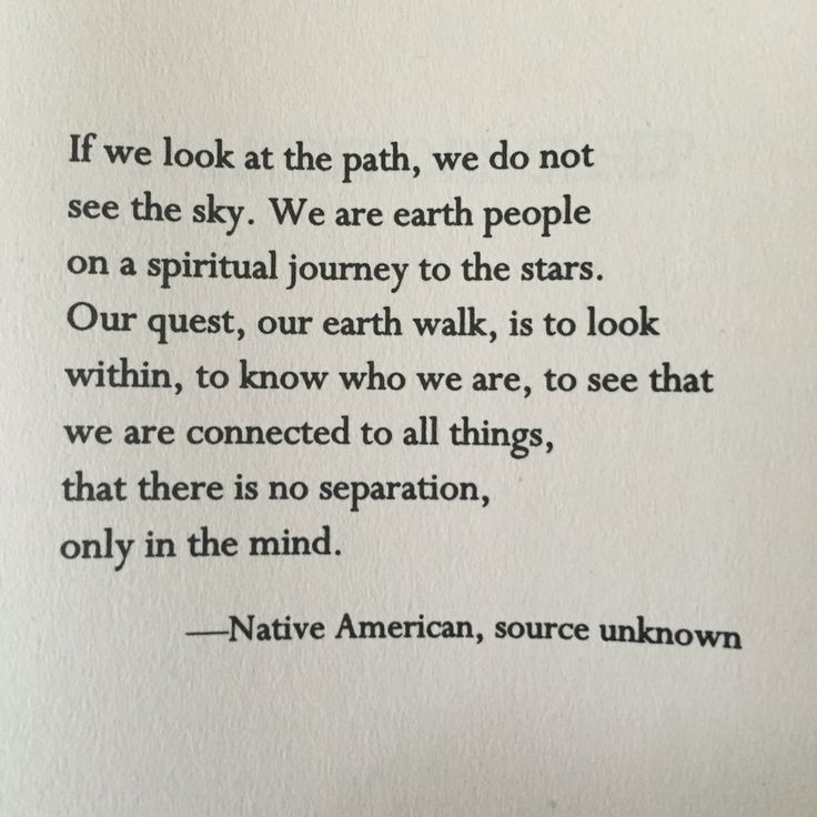 If we look at the path, we do not see the sky. We are earth people on a spiritual journey to the stars.Our quest, our earth walk, is to look within, to know who we are, to see... Native American