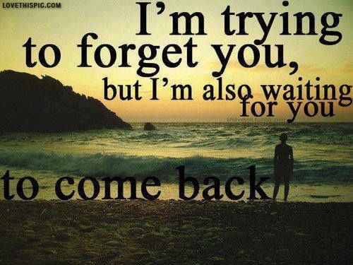 I'm trying to forget you, but i'm also waiting for you to come back...