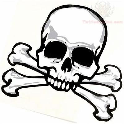Impressive Black Ink Pirate Skull With Two Crossing Bones Tattoo Stencil