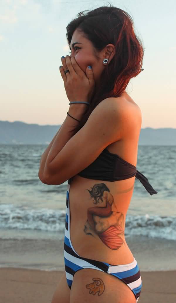 Impressive Mermaid Tattoo On Girl Left Side Rib By Glauce