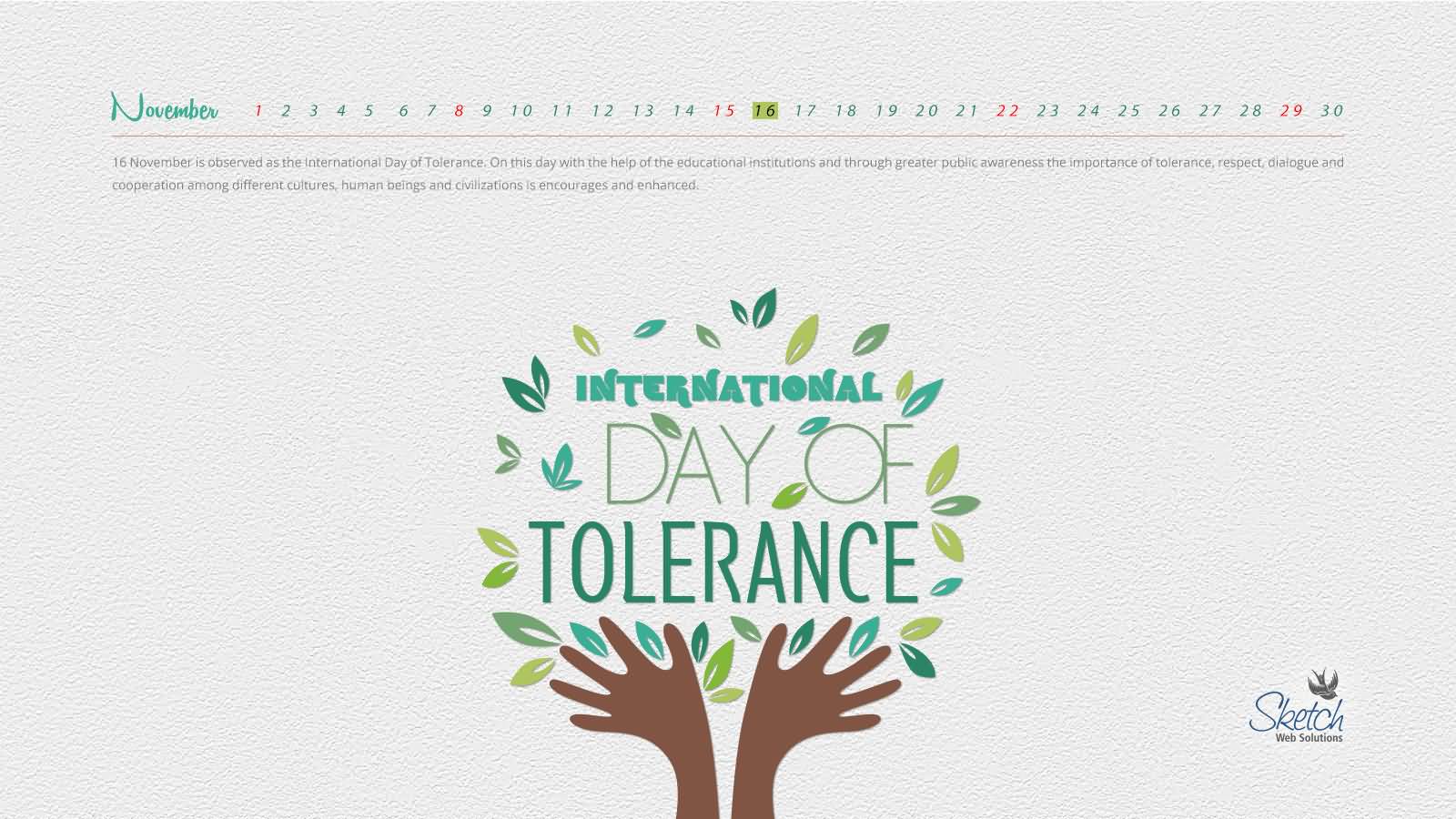International Day For Tolerance November 16 Tree Hands Illustration