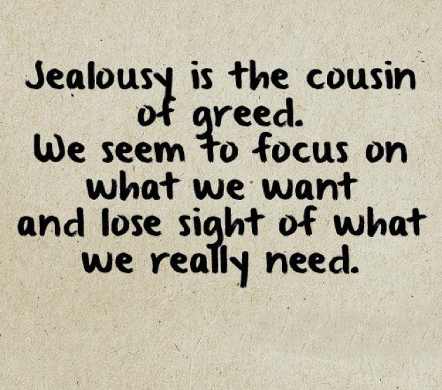 Jealousy is the cousin of greed. We seem to focus on what we want and lose sight of what we really need