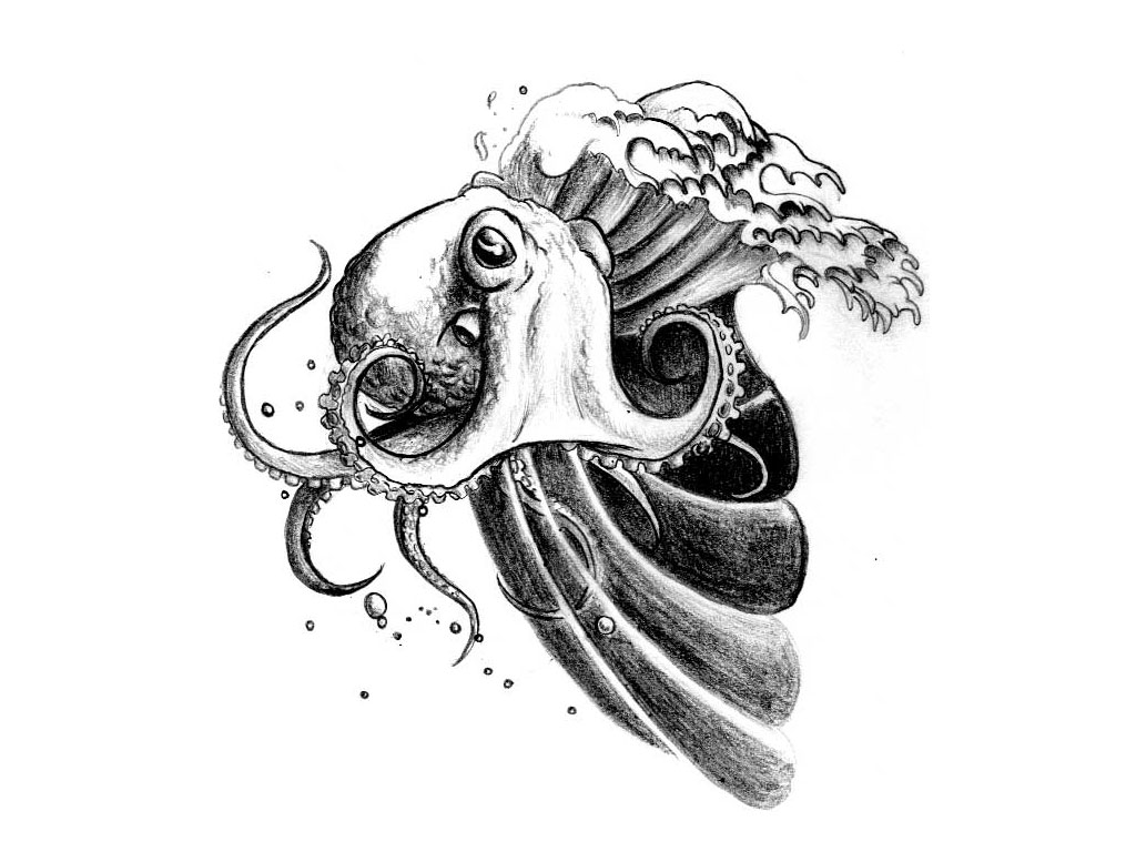 Latest Black Ink Octopus Tattoo Design