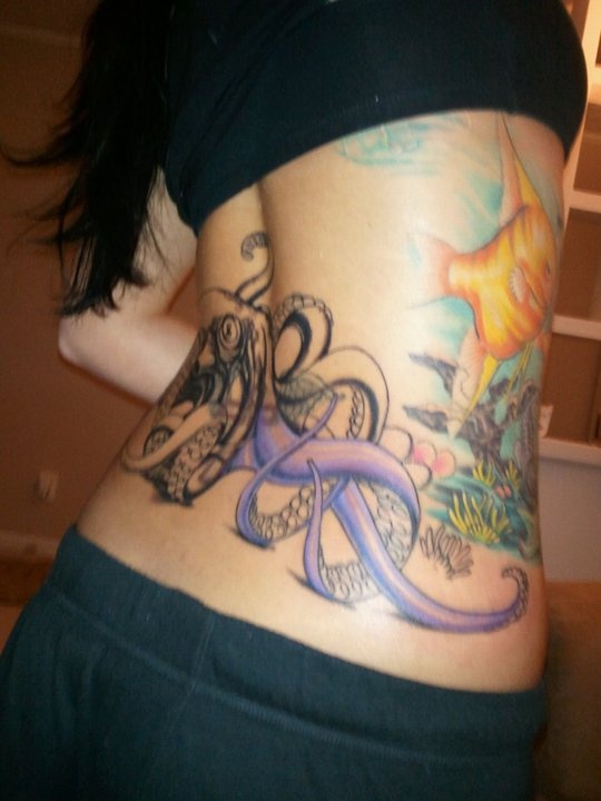 Latest Octopus Tattoo On Girl Lower Back