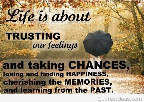 Life is about trusting your feelings and taking chances, losing and finding happiness, appreciating the memories, learning from the past, and realizing people ...