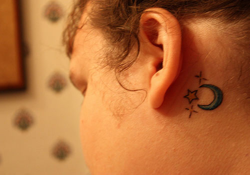 Moon And Star Tattoos Behind The Ear