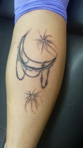 Moon And Star Tattoos On Leg