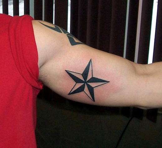 Nautical Star Tattoo On Man Inner Arm