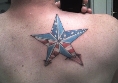 Nautical Star Tattoo On Upper Back