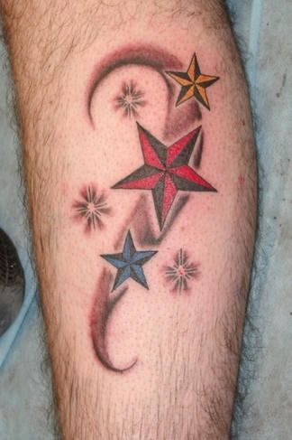 Nautical Star Tattoos On Side Leg