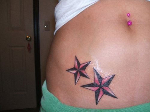 Nautical Stars Tattoos On Girl Right Hip