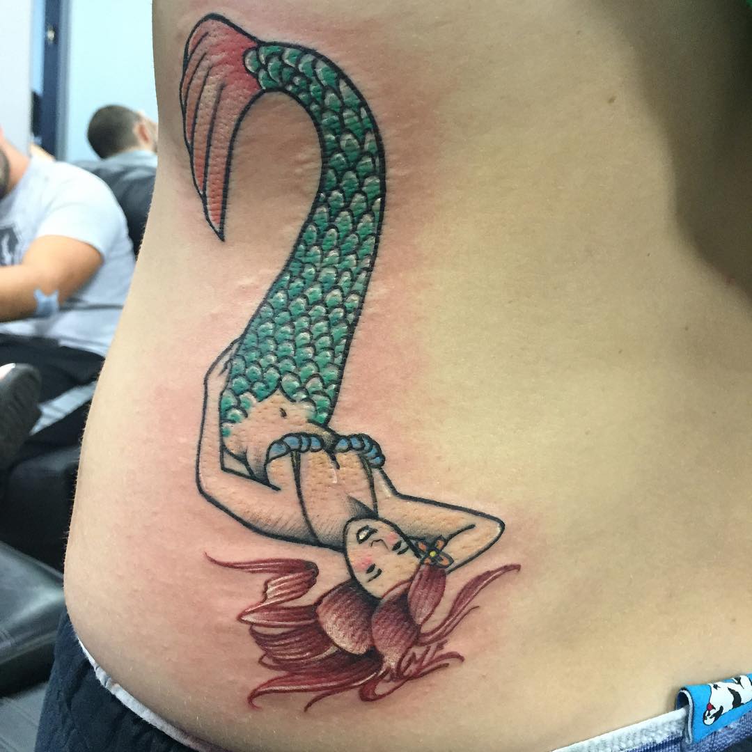 Neo Mermaid Tattoo On Left Side Rib
