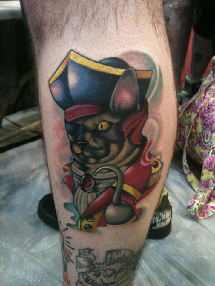 Neo Pirate Dog Tattoo On Left Leg Calf By Hakan Havermark