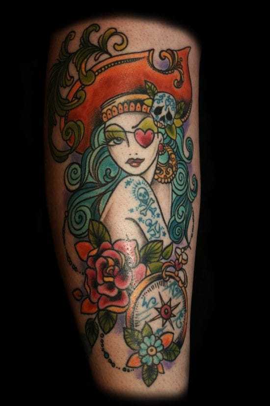 Neo Pirate Girl Tattoo Design For Half Sleeve By Dawnii Fantana