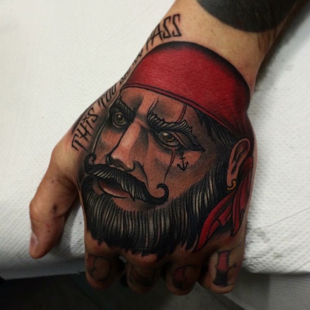 Neo Pirate Head Tattoo On Left Hand