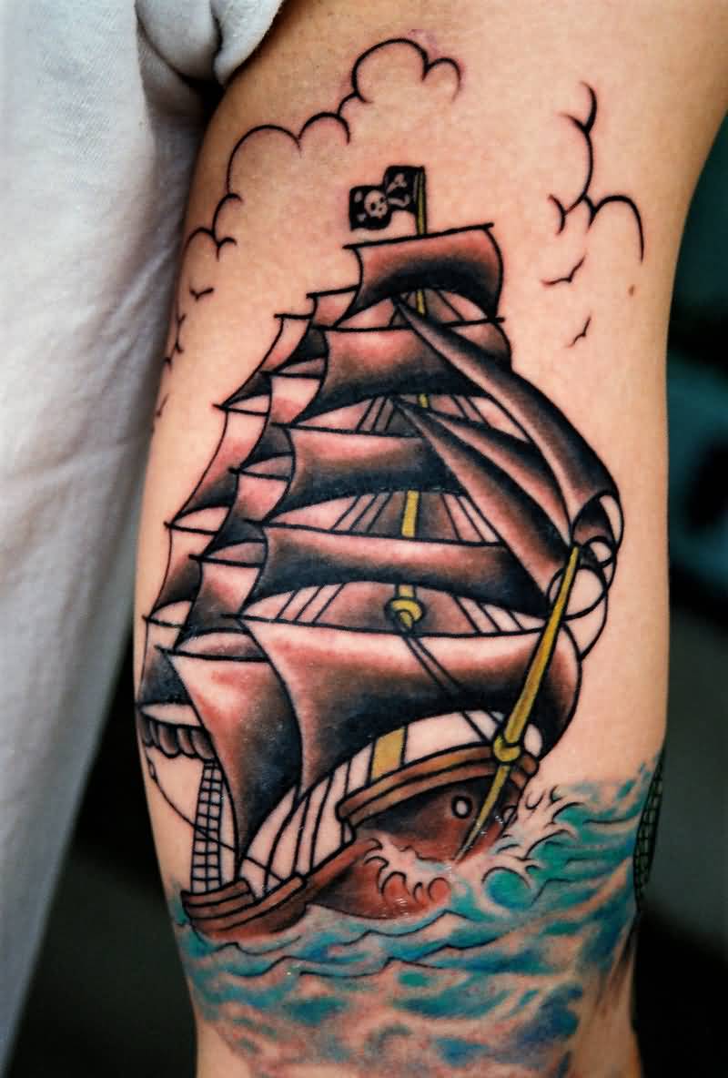 Neo Pirate Ship Tattoo Design For Half Sleeve