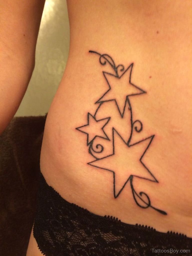 Outline Black Star Tattoo On Right Hip