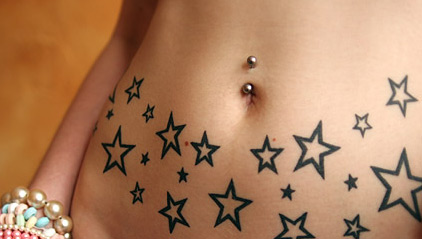 Outline Black Star Tattoos On Belly