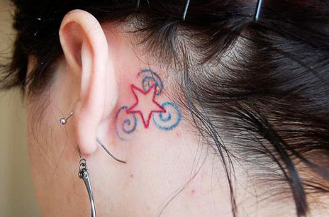 Outline Red Star Tattoo Behind The Ear